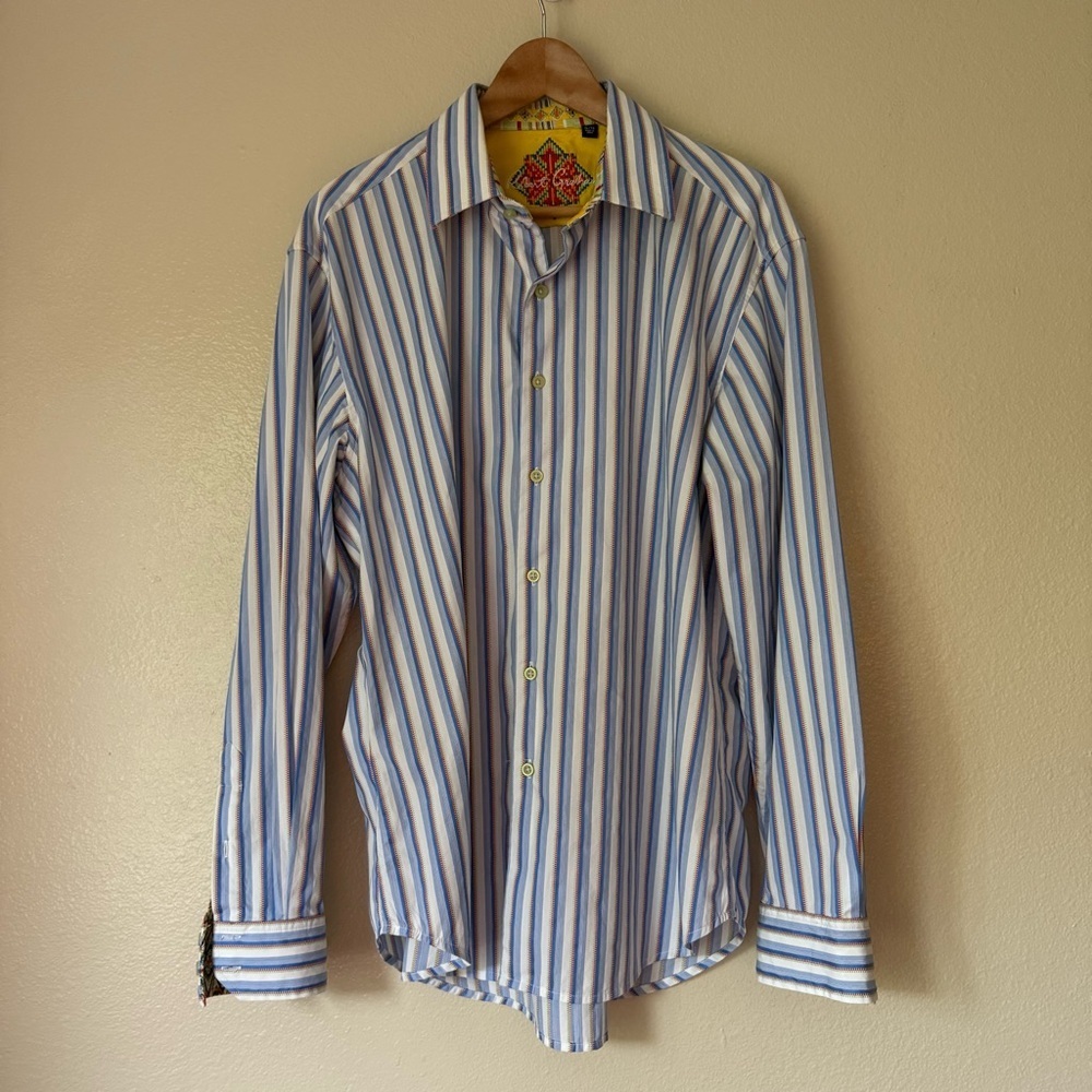 Robert Graham Blue and White Striped Casual Shirt